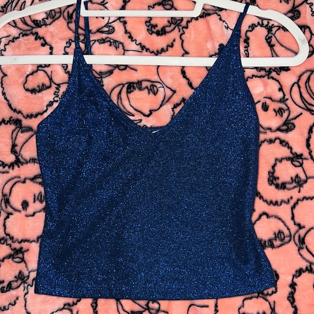 blue sparkly cropped tank top